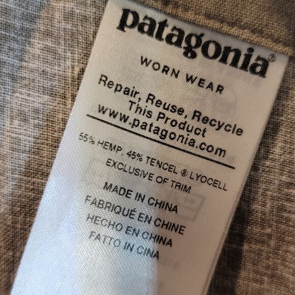 Patagonia Wrap Shorts Palms My Heart Sz XL Tan Hemp Tencel Tie Front Pockets - Picture 11 of 15